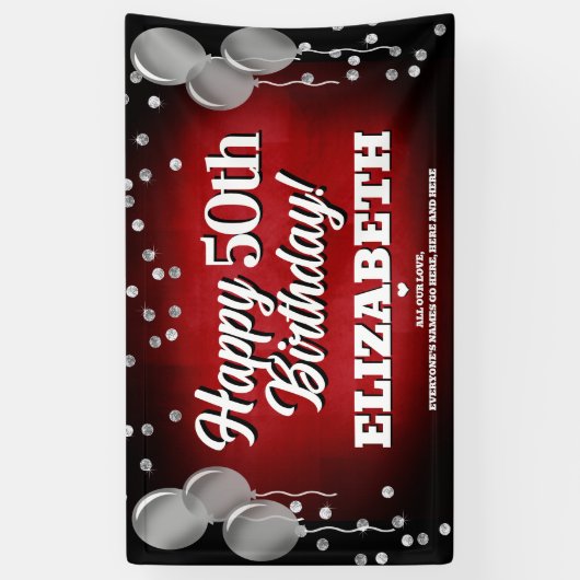 Ruby Red und Silver Happy Birthday Banner (Vertikal)