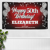 Ruby Red und Silver Happy Birthday Banner