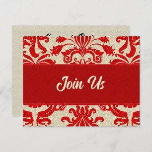 Ruby Red und Taupe Damask Beruflich Business Einladung