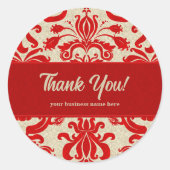 Ruby Red und Taupe Damask Perfekt für Unternehmen Runder Aufkleber (Vorderseite)