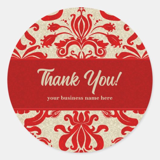 Ruby Red und Taupe Damask Perfekt für Unternehmen Runder Aufkleber (Vorderseite)
