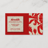 Ruby Red und Taupe Damask Visitenkarte (Vorderseite)