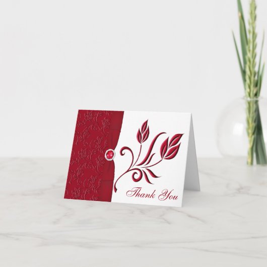 Ruby Red und White Floral Danke, Card Dankeskarte (Vorderseite)