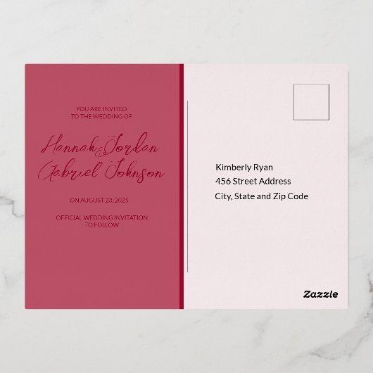 Ruby Red Wedding Foil Einladung Postcard (Rückseite)