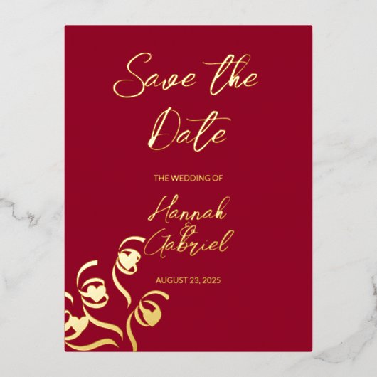 Ruby Red Wedding Foil Einladung Postcard (Vorderseite)