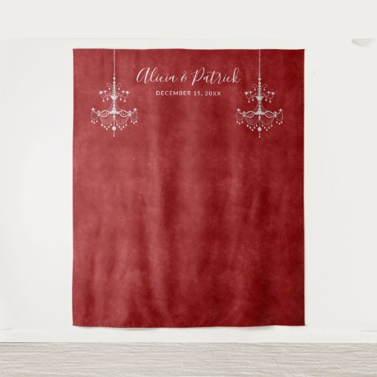 Ruby Red White Candeliers Wedding Foto Hintergrund Wandteppich (Vorderseite)