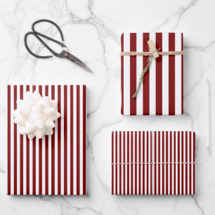 Ruby Red & White Streifen Geschenkpapier Set