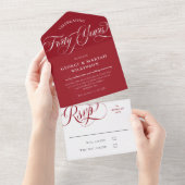 Ruby Red White zum 40. Hochzeitstag All In One Einladung (Abreißen)