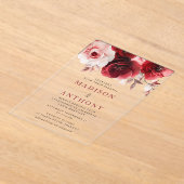 Ruby Red Wine Luxe Radiant Floral Wedding Acryleinladungen (Ablage )