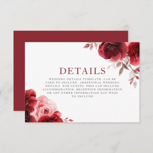 Ruby Red Wine Luxe Radiant Floral Wedding Details Begleitkarte (Vorne/Hinten)