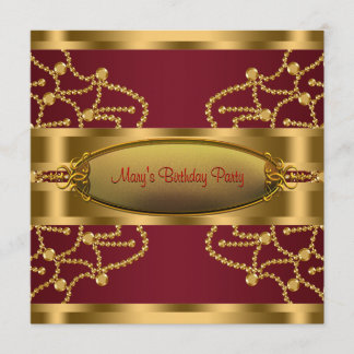 Ruby Red Wine und Burgund Gold Geburtstagsparty Einladung