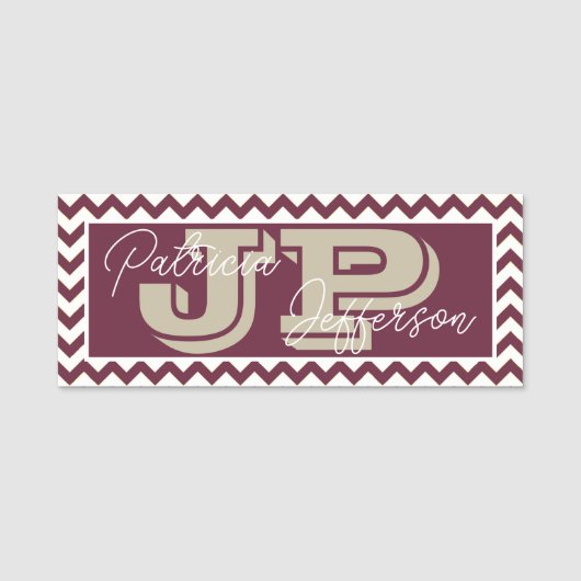 Ruby Red Zickzack ZigZag Stilvoll Mit Monogramm Namensschild (Vorderseite)