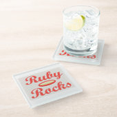 Ruby Rocks entwerfen Rot und Melasse Glasuntersetzer (Schrägansicht)