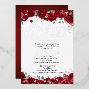 Ruby Rose Mis Quince Red Silver Quinceanera Folieneinladung