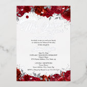 Ruby Rose Mis Quince Red Silver Quinceanera Folieneinladung (Vorderseite)