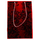 Ruby rot auf schwarz floral lebendig elegant mittlere geschenktüte (Vorderseite)
