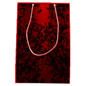Ruby rot auf schwarz floral lebendig elegant mittlere geschenktüte (Rückseite)