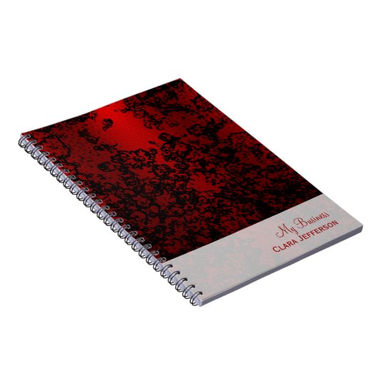 Ruby rot auf schwarz floral lebendig elegant notizblock (Rechte Seite)