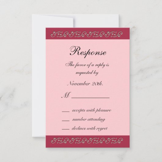 Ruby Rot, Rosa und Perlen RSVP Karte (Vorderseite)