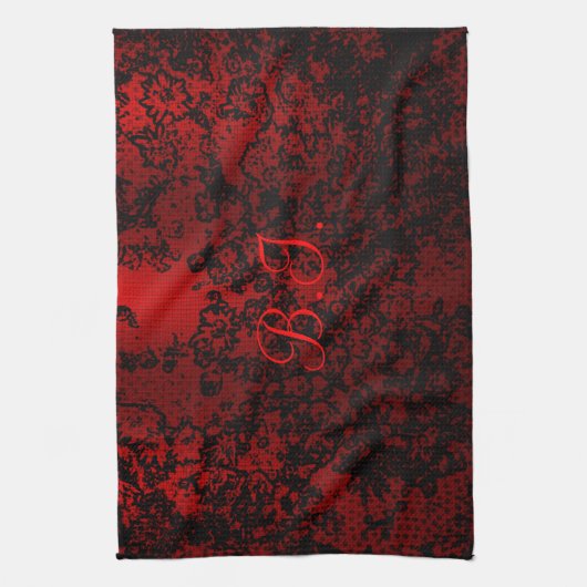 Ruby rot schwarz stilvoll floral vibranly elegant handtuch (Vertikal)