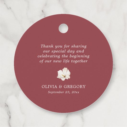 Ruby Rot und Weiß Blumen danke Geschenkanhänger (Rückseite)