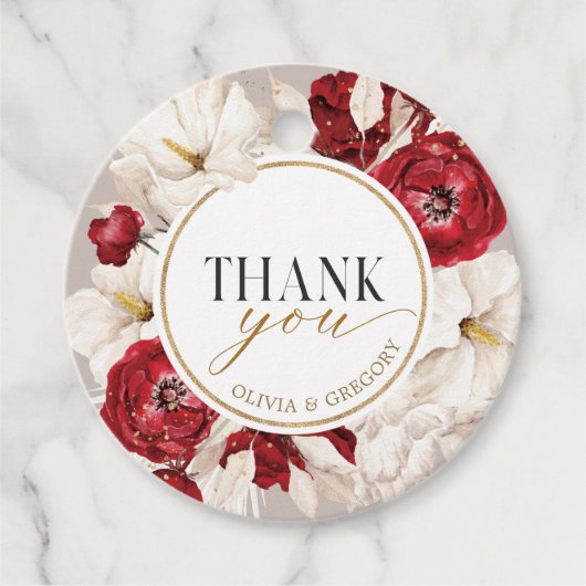 Ruby Rot und Weiß Blumen danke Geschenkanhänger (Vorderseite)