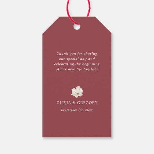 Ruby Rot und Weiß Blumen danke Geschenkanhänger (Rückseite)