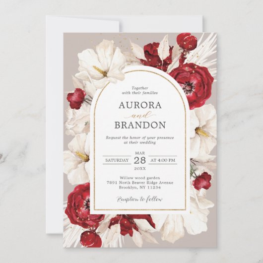 Ruby Rot und Weiß Blumen Hochzeit Einladung (Vorderseite)