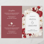 Ruby Rot und Weiß Blumen Hochzeit Programme (Vorderseite)