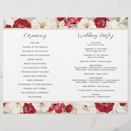 Ruby Rot und Weiß Blumen Hochzeit Programme (Rückseite)
