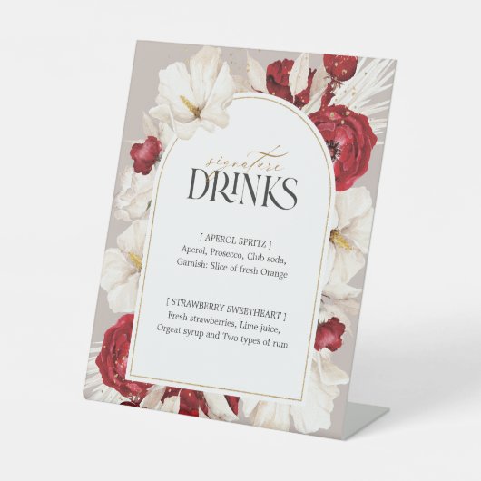 Ruby Rot-Weiß Hochzeitsmenü Bar Sockelschild (Vorderseite)