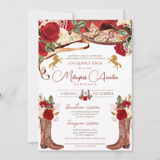 Ruby Rote Rose Extravaganter Western Charra Quince Einladung (Vorderseite)