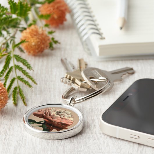 Ruby-Rote Rose mit weißen Akzenten Schlüsselanhänger (Seite)