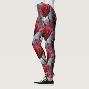 Ruby Rote Rose Stem and Buds, Leggings