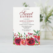 Ruby Rote Rose Sweet 16 Einladung (Stehend Vorderseite)