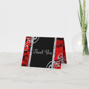 Ruby Rote Rosen & Diamond Wirbel Wedding Dankeskarte