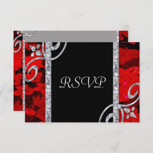 Ruby Rote Rosen & Diamond Wirbel Wedding RSVP Karte (Vorne/Hinten)