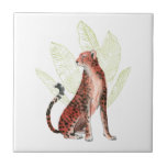 Ruby Runner Leopard Fliese<br><div class="desc">Ruby Runner I von Grace Popp. Eine rötlich-orangefarbene Leoparde-Erholung vor hellgrünen Palmen Blätter. | 161321D</div>