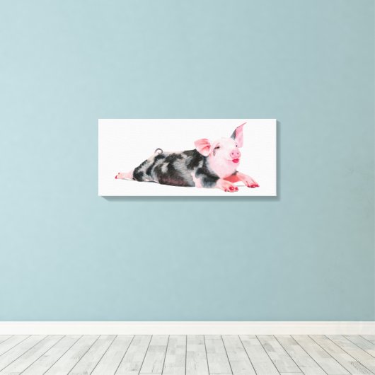 Ruby, Schwein mit Lipstick-Druck auf Leinwand (Insitu (Holzboden))