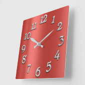 Ruby Silk Red Metallic Arabic Numbers Silver Gray Quadratische Wanduhr (Winkel)