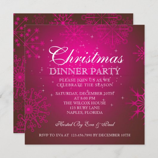 Ruby Snowflakes Weihnachtsabend Party Einladung (Vorne/Hinten)
