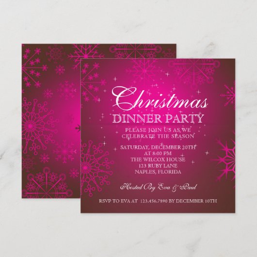 Ruby Snowflakes Weihnachtsabend Party Einladung (Vorne/Hinten)