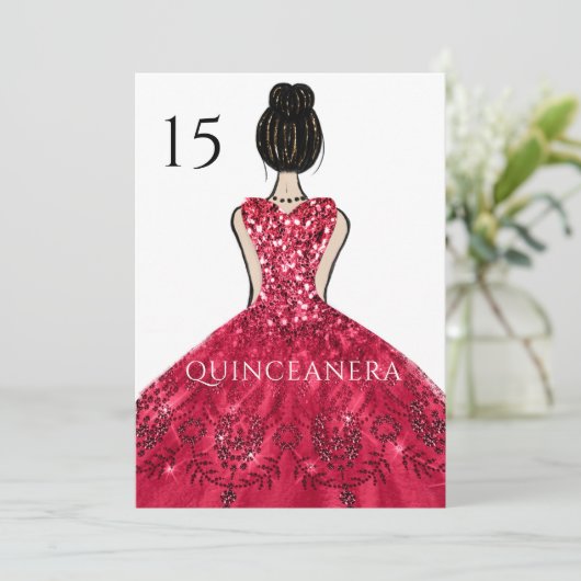 Ruby Sparkle Princess Dress Quinceanera Party Einladung (Stehend Vorderseite)
