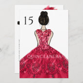 Ruby Sparkle Princess Dress Quinceanera Party Einladung (Vorne/Hinten)