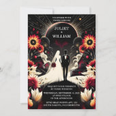 Ruby Thick Claret White Heart Red Black Wedding Einladung (Vorderseite)