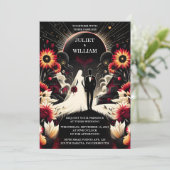 Ruby Thick Claret White Heart Red Black Wedding Einladung (Stehend Vorderseite)