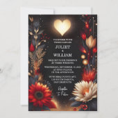 Ruby Thick Claret White Heart Red Black Wedding Einladung (Vorderseite)