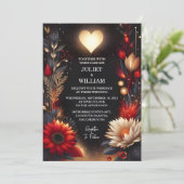 Ruby Thick Claret White Heart Red Black Wedding Einladung (Stehend Vorderseite)