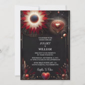 Ruby Thick Claret White Heart Red Black Wedding Einladung (Vorderseite)