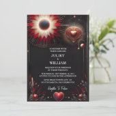 Ruby Thick Claret White Heart Red Black Wedding Einladung (Stehend Vorderseite)